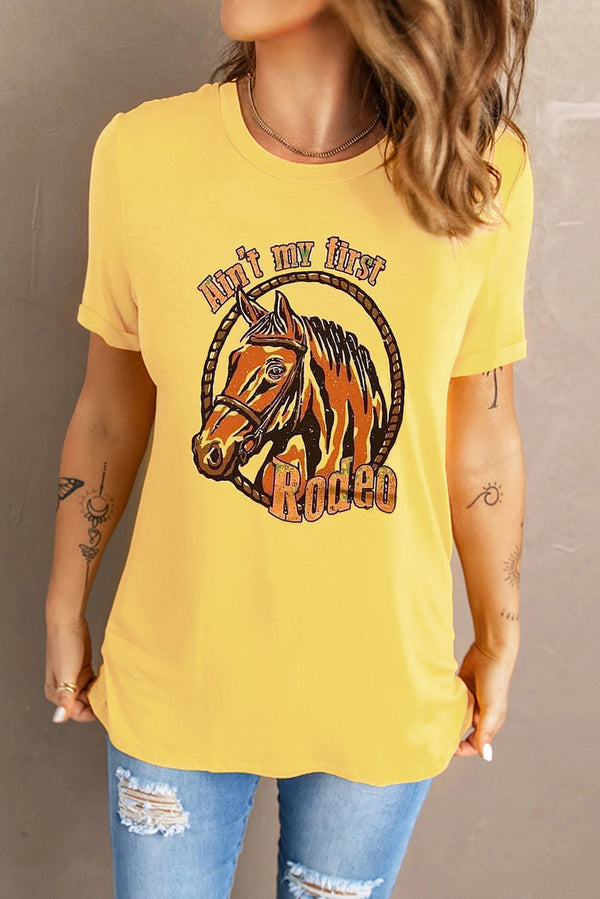 Yellow Western Horse Letter Print Graphic T-shirt